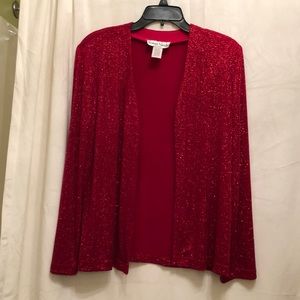Red sparkle twinset with shell and jacket.